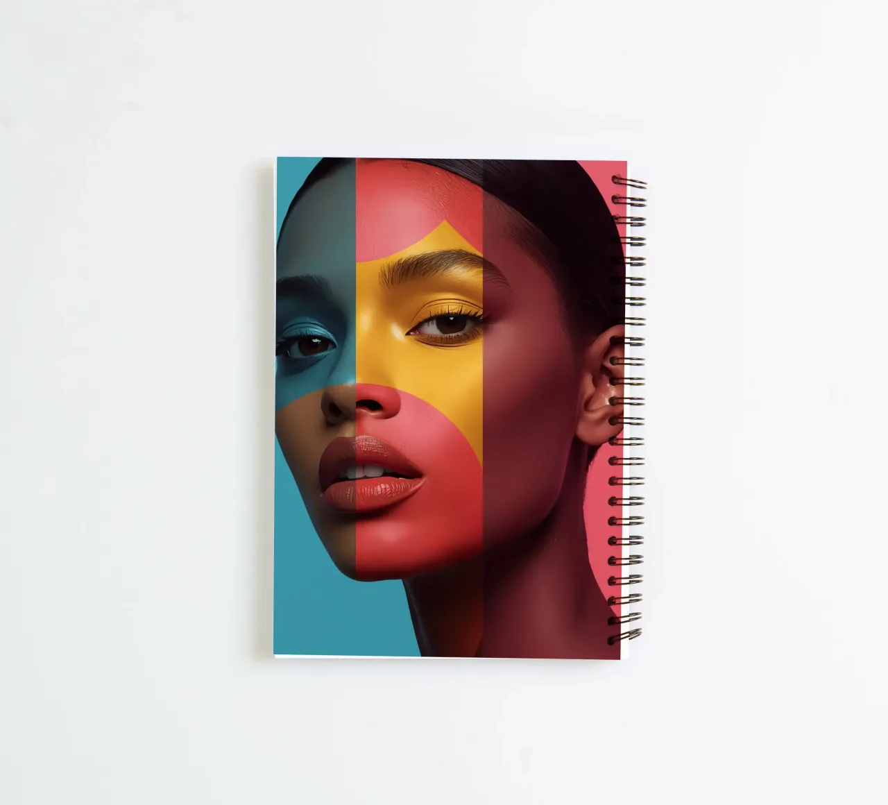Woman's Face with Four Color Block Sections spiral notebook by DesignDoodle