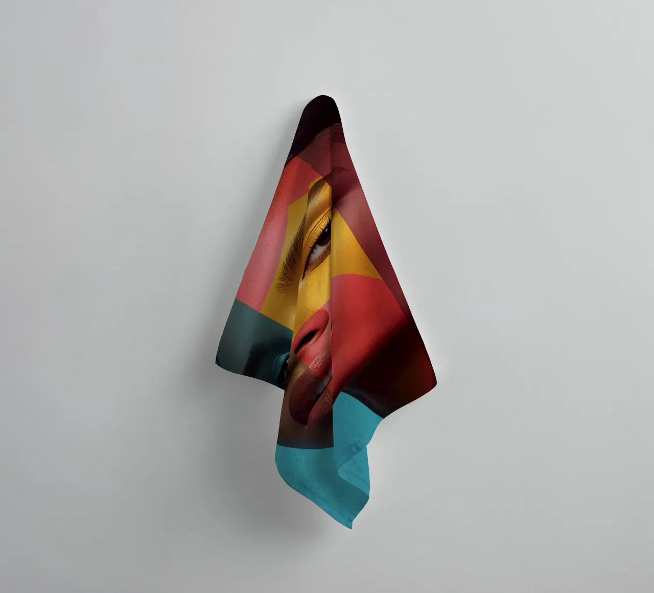 Woman's Face with Four Color Block Sections towel by DesignDoodle