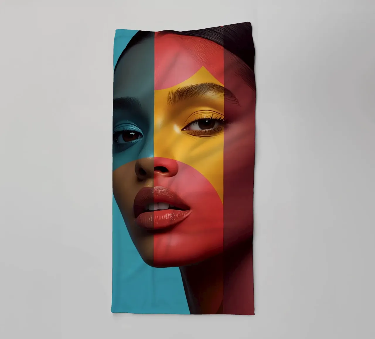 Woman's Face with Four Color Block Sections towel by DesignDoodle