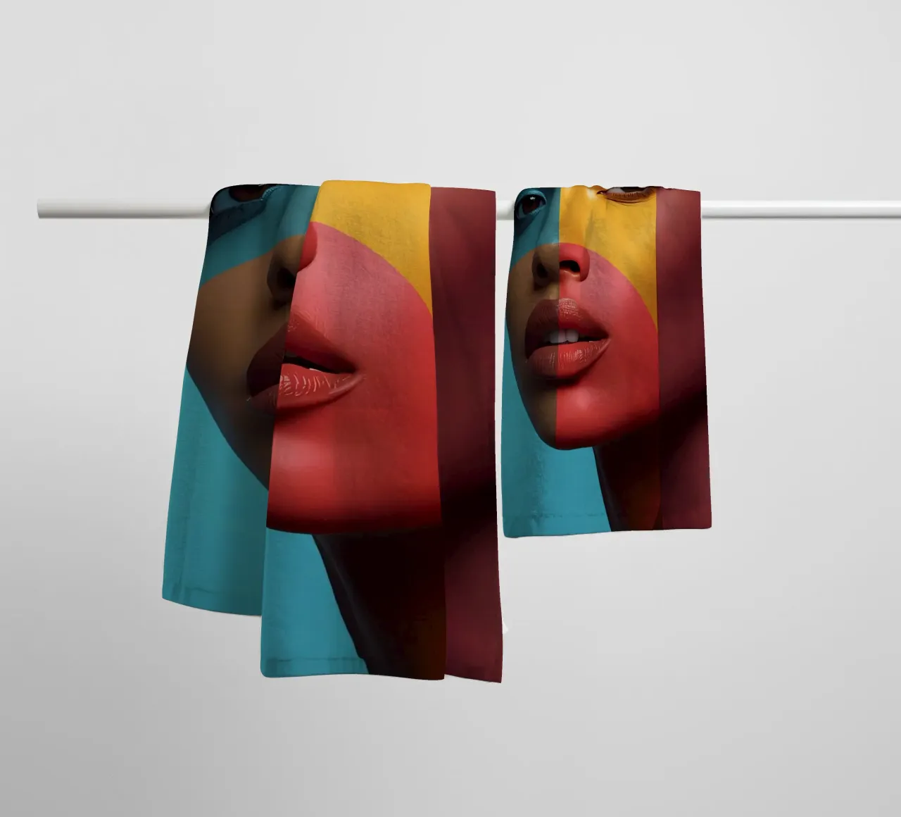 Woman's Face with Four Color Block Sections towel by DesignDoodle
