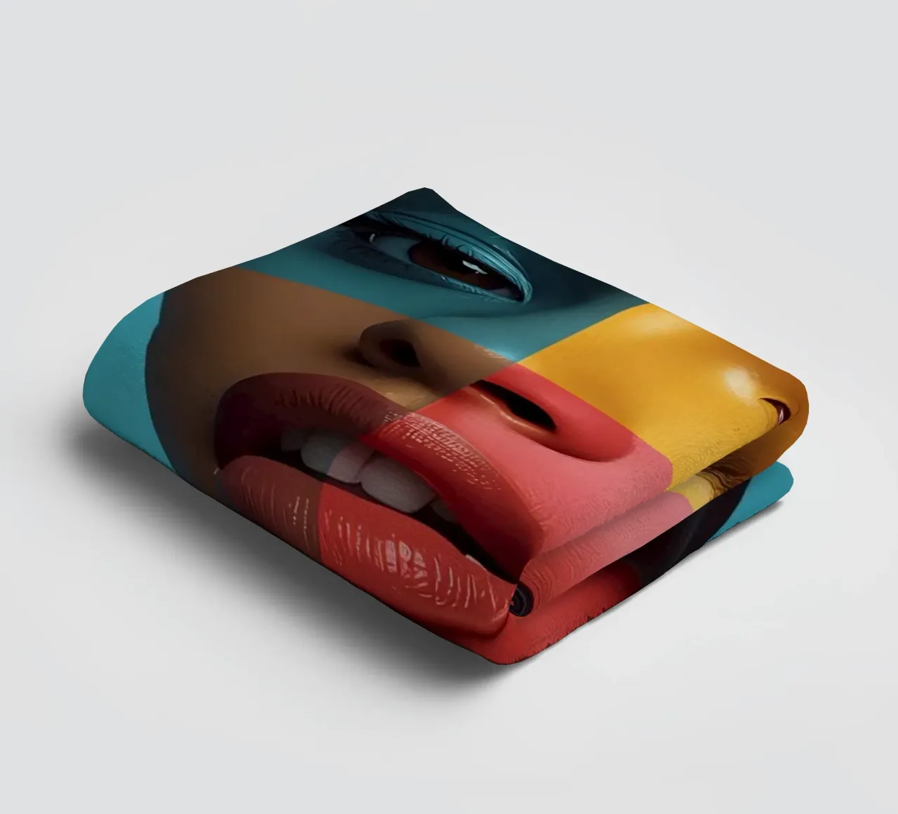 Woman's Face with Four Color Block Sections towel by DesignDoodle