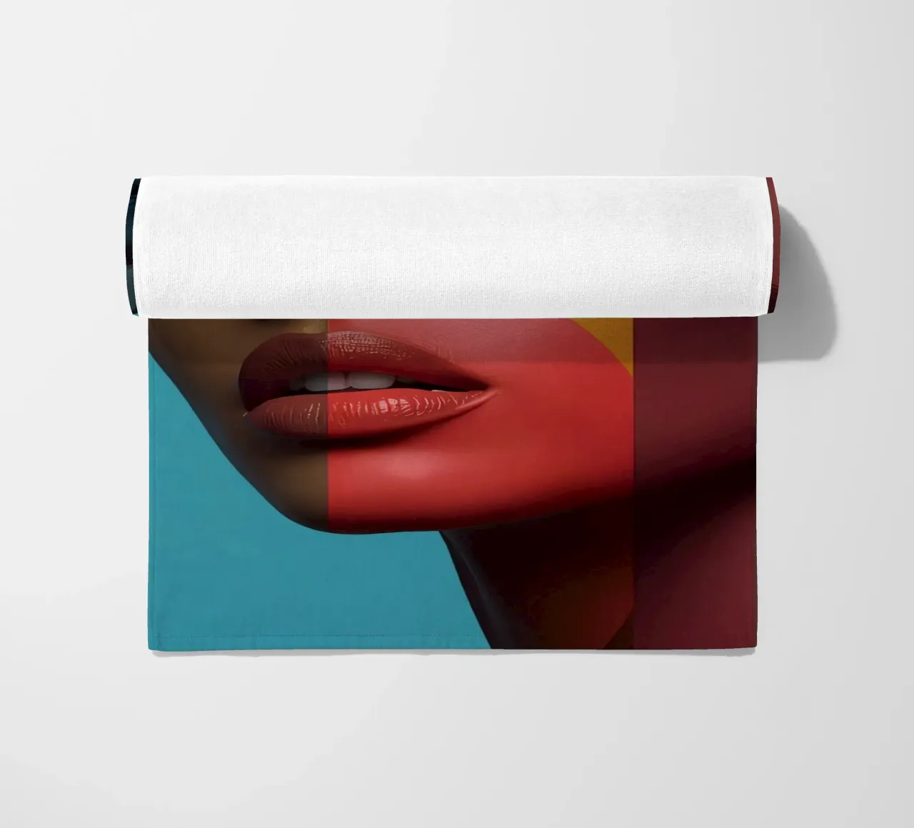 Woman's Face with Four Color Block Sections beach towel by DesignDoodle