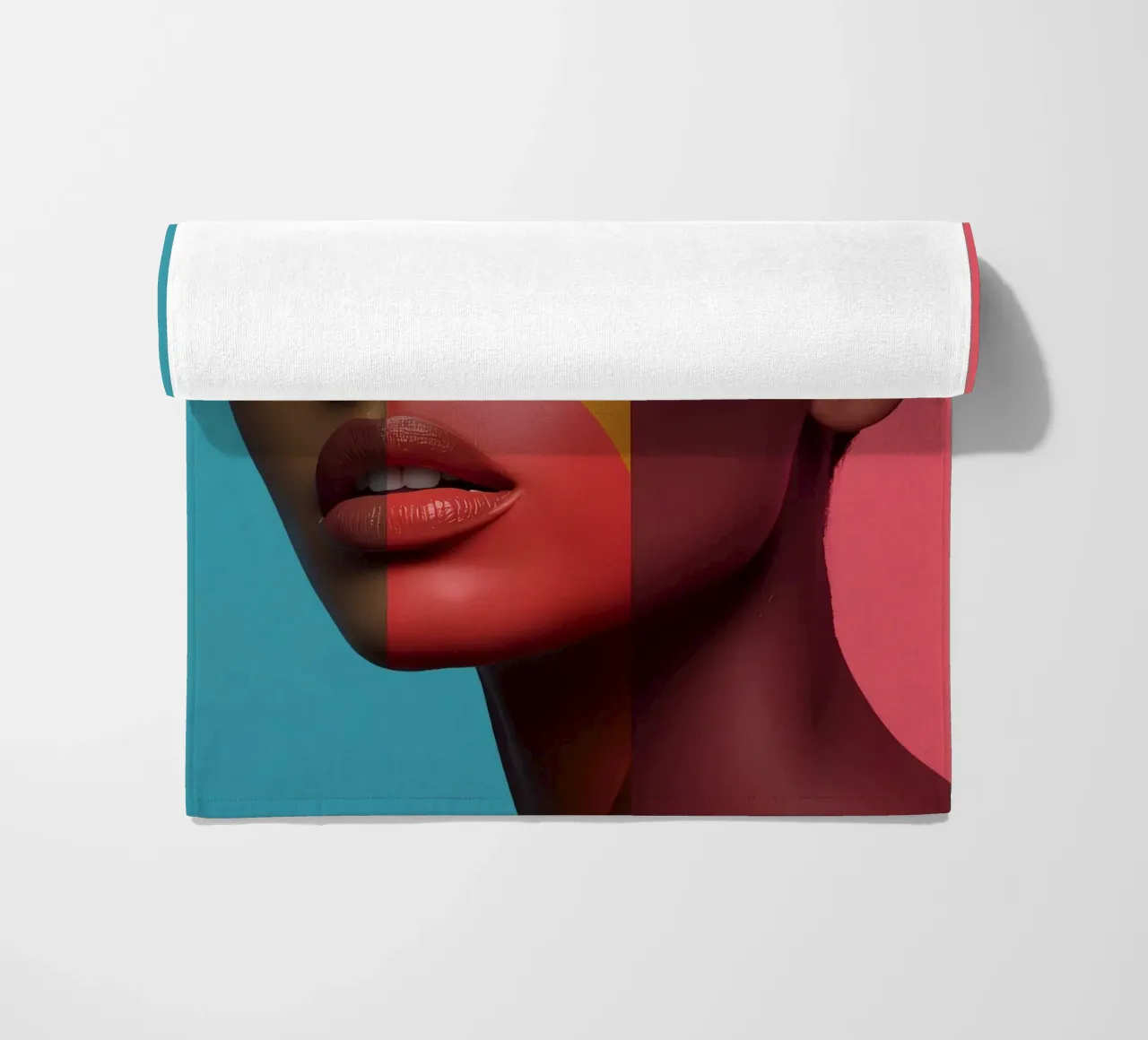 Woman's Face with Four Color Block Sections beach towel by DesignDoodle