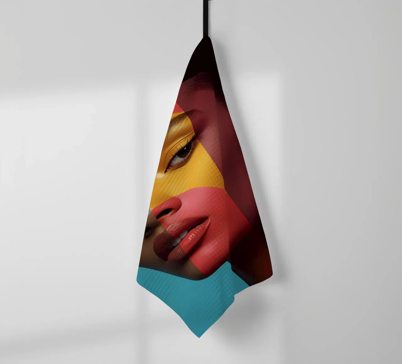 Woman's Face with Four Color Block Sections tea towel by DesignDoodle