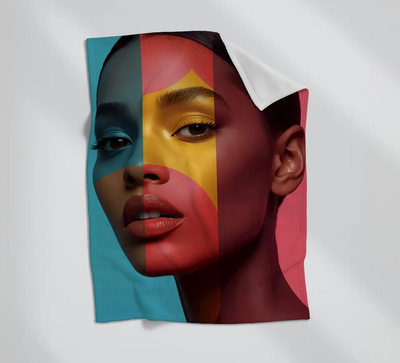 Woman's Face with Four Color Block Sections fleece blanket by DesignDoodle