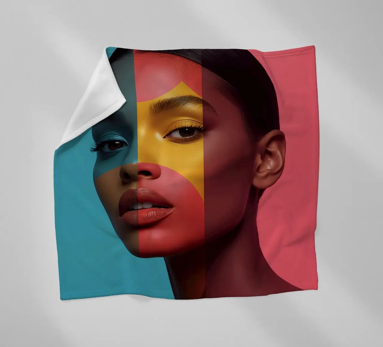 Woman's Face with Four Color Block Sections fleece blanket by DesignDoodle