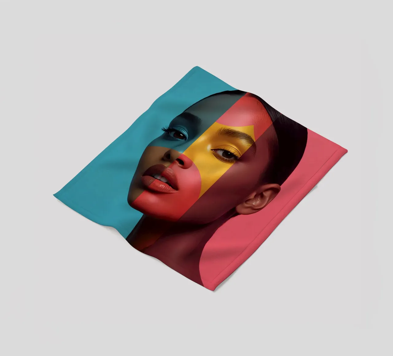 Woman's Face with Four Color Block Sections fleece blanket by DesignDoodle