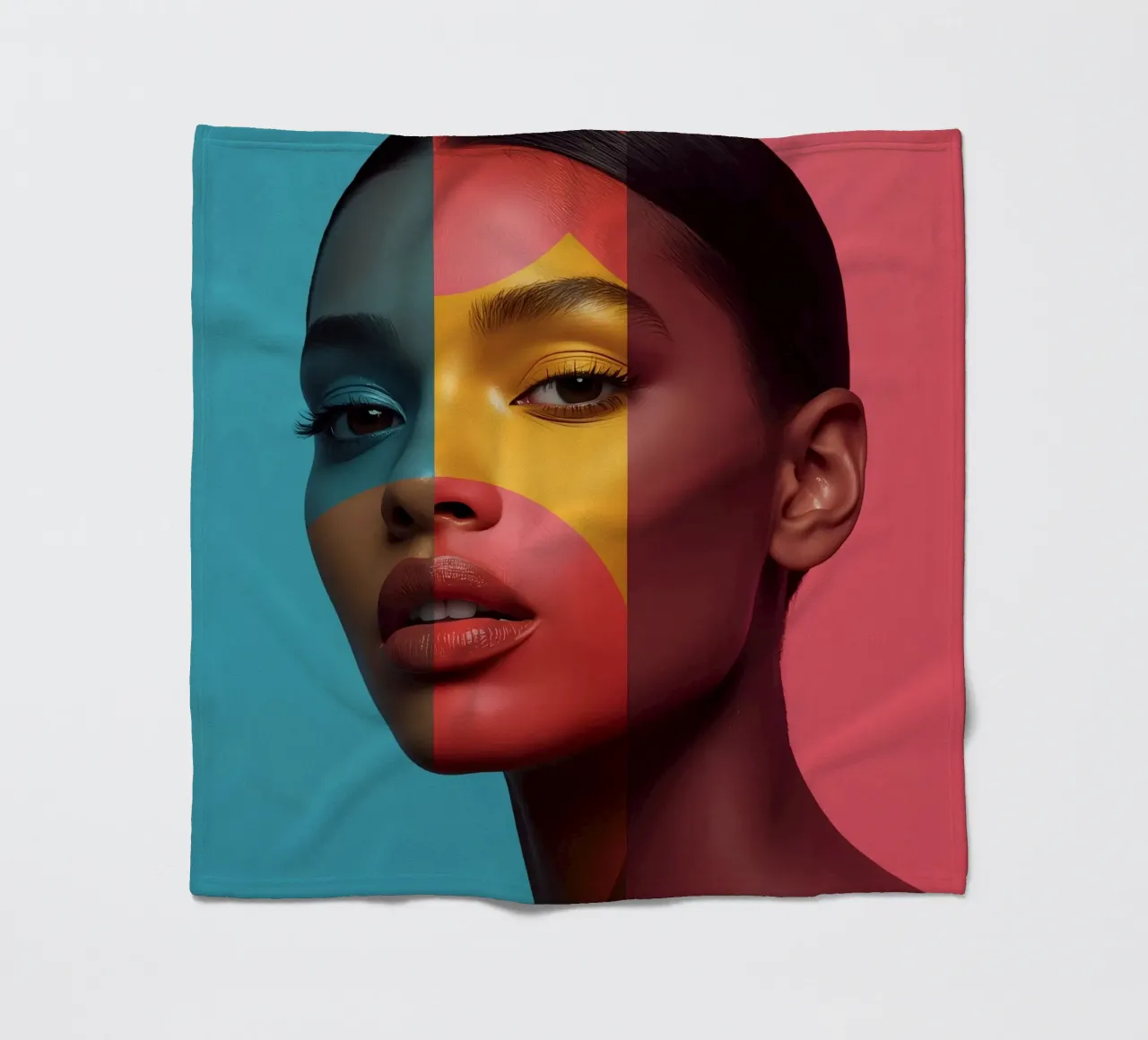 Vrouwengezicht met vier kleurbloksecties fleecedeken van DesignDoodle