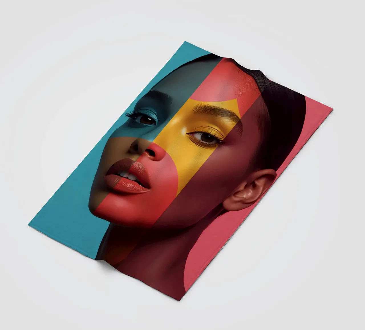 Woman's Face with Four Color Block Sections fleece blanket by DesignDoodle