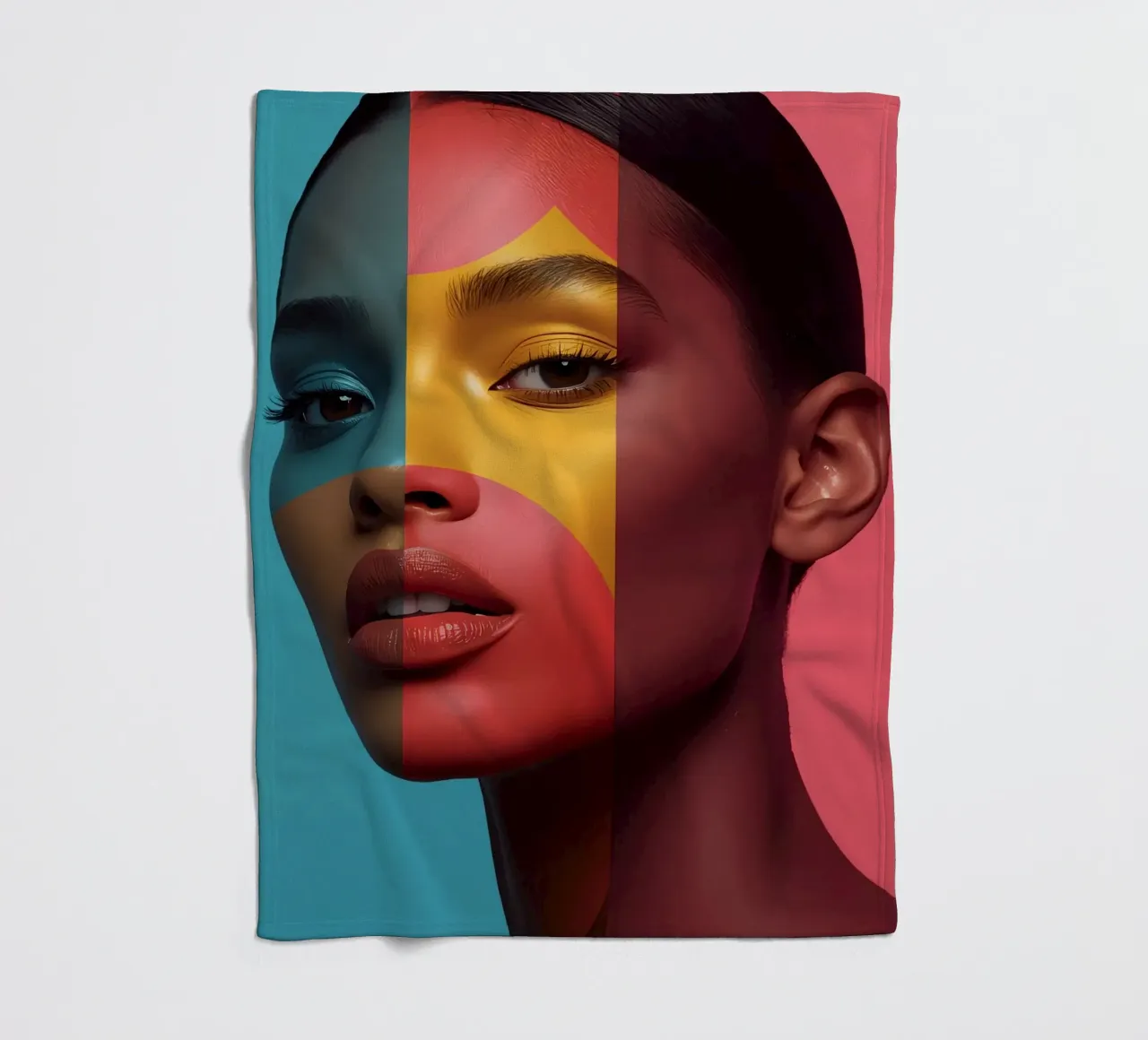 Woman's Face with Four Color Block Sections fleece blanket by DesignDoodle
