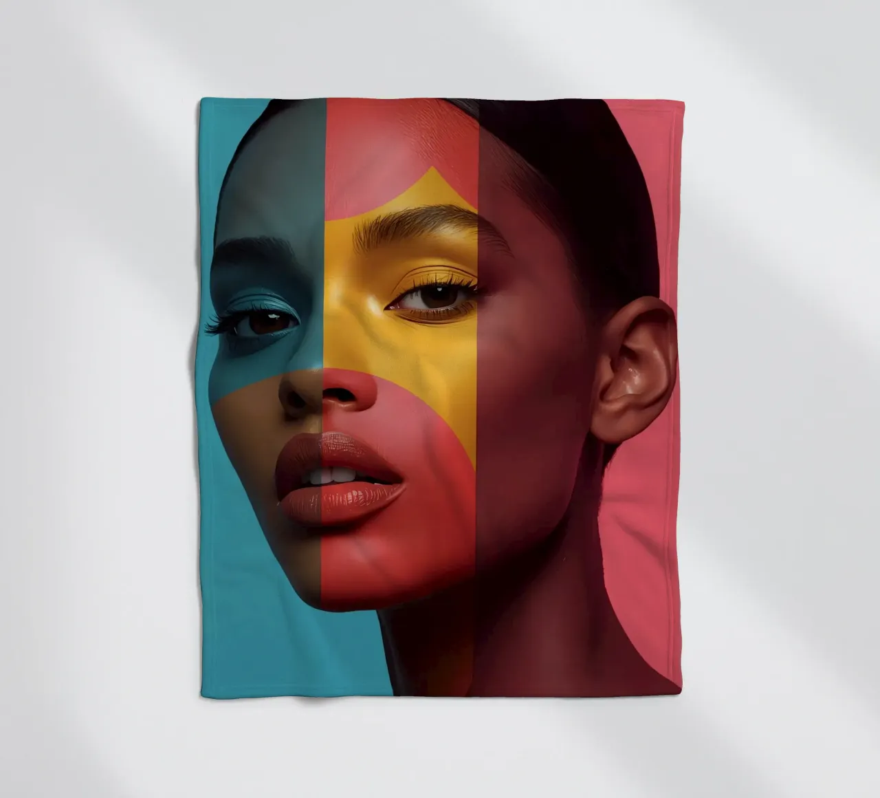 Vrouwengezicht met vier kleurbloksecties fleecedeken van DesignDoodle