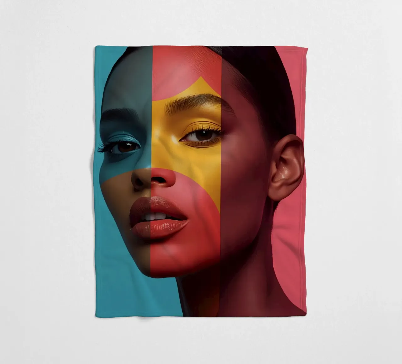 Woman's Face with Four Color Block Sections fleece blanket by DesignDoodle