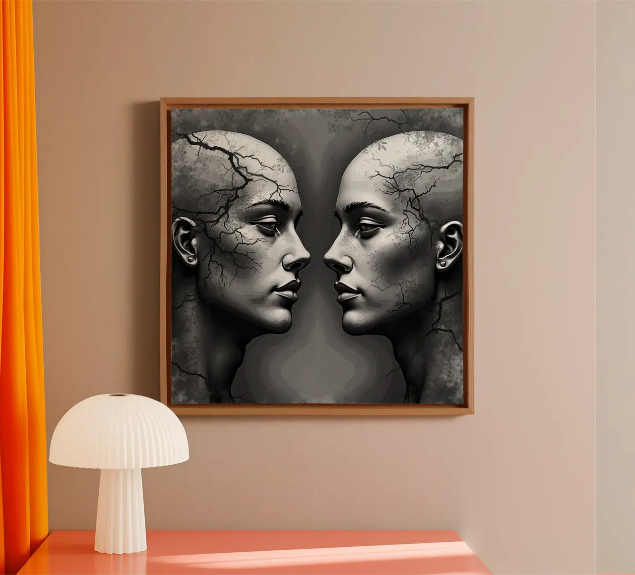 Spiegel_afbeelding_grijs_11 canvas met Baklijst van AI-Portraits by LK