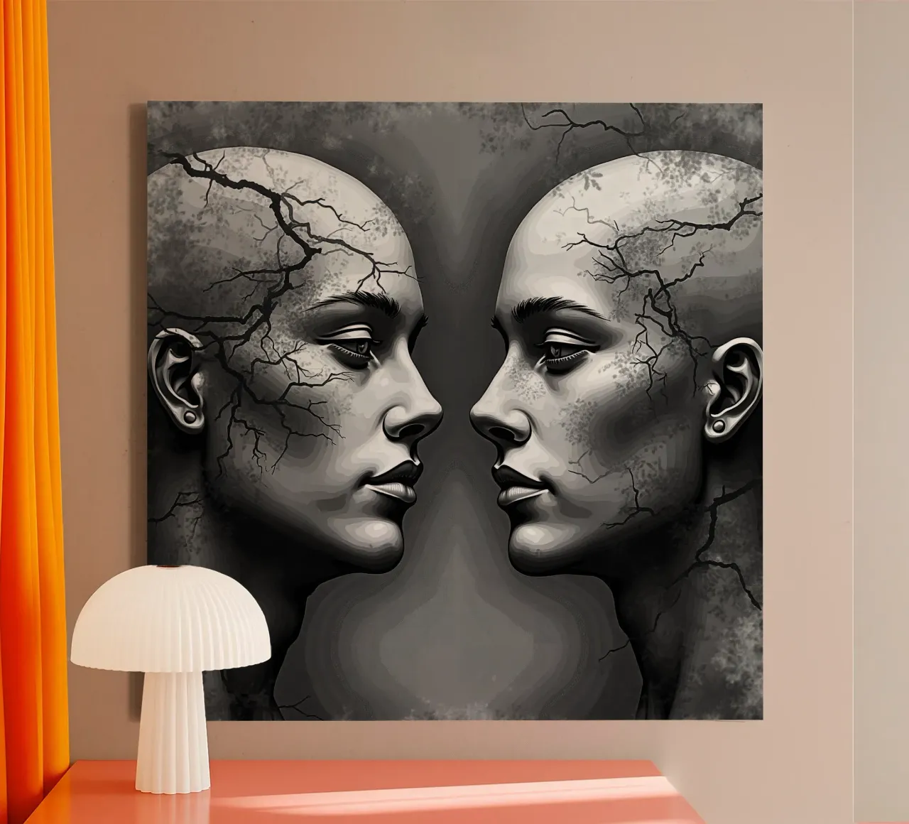 Spiegel_afbeelding_grijs_11 canvas met Baklijst van AI-Portraits by LK