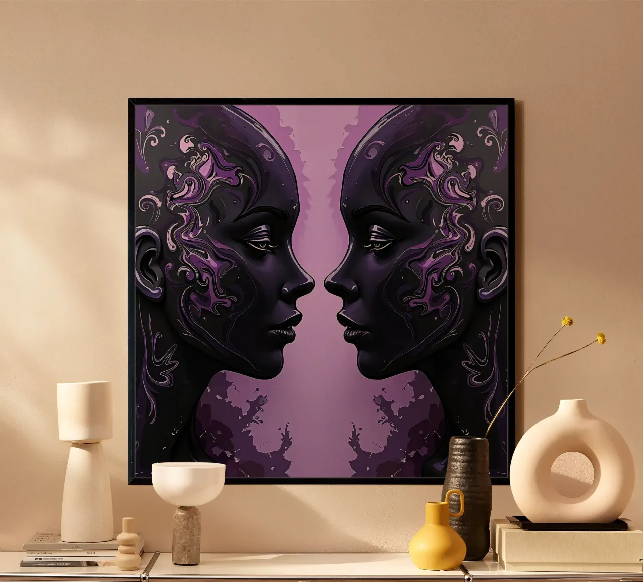 Immagine_specchio_viola_1 poster con telaio in plastica da AI-Portraits by LK