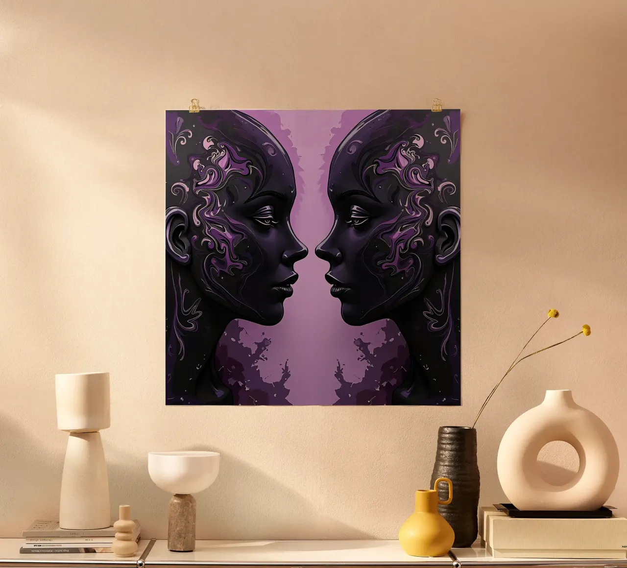 Immagine_specchio_viola_1 poster con telaio in plastica da AI-Portraits by LK