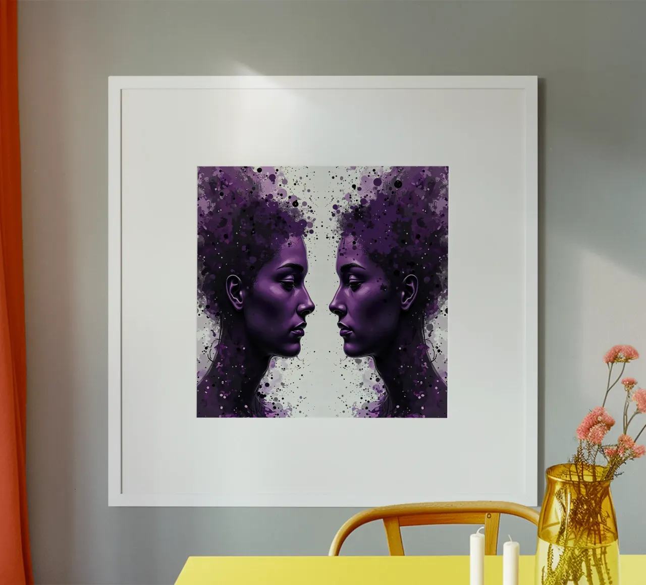 Immagine_specchio_viola_2 poster con telaio in alluminio da AI-Portraits by LK