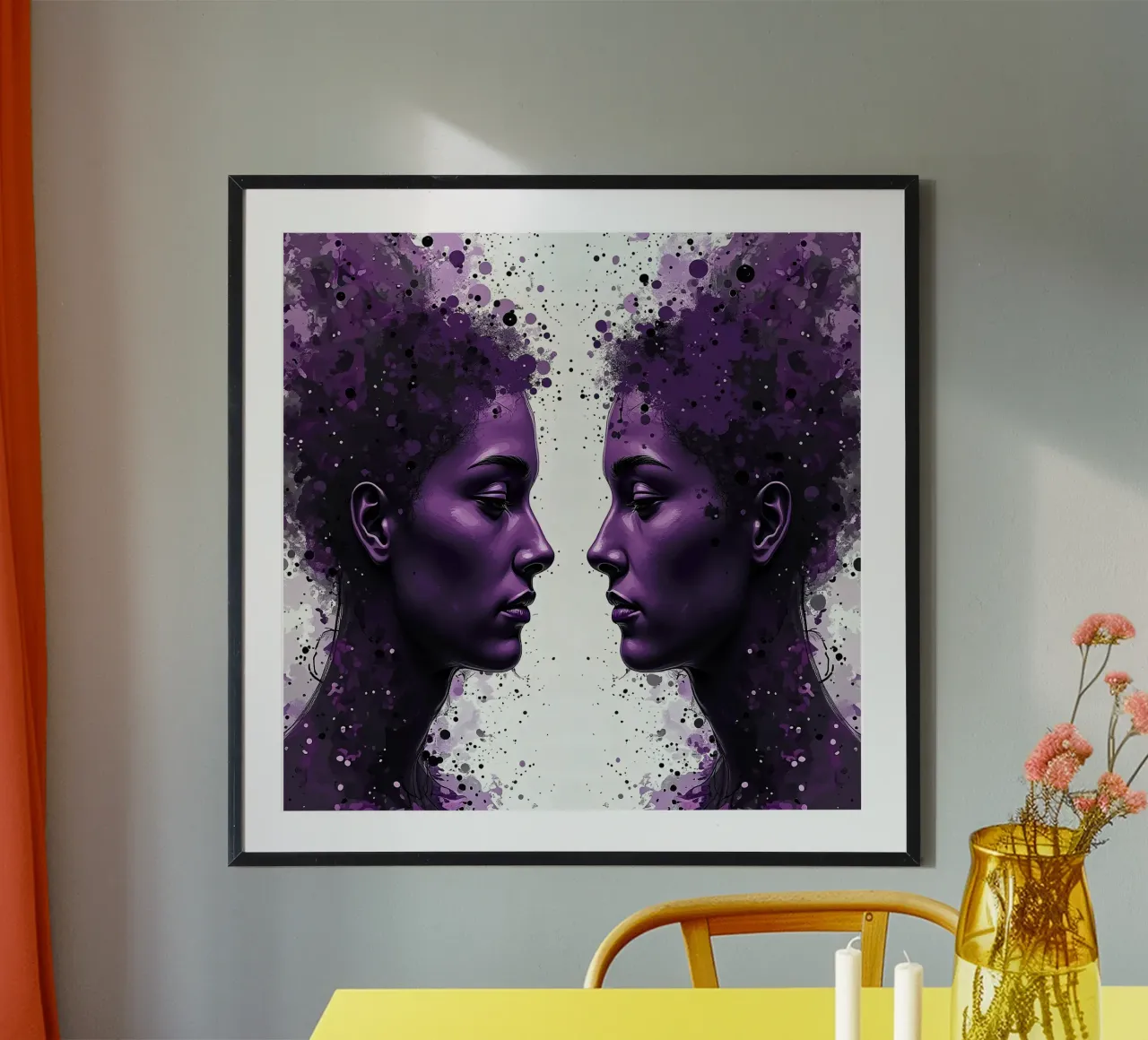Immagine_specchio_viola_2 poster con telaio in alluminio da AI-Portraits by LK