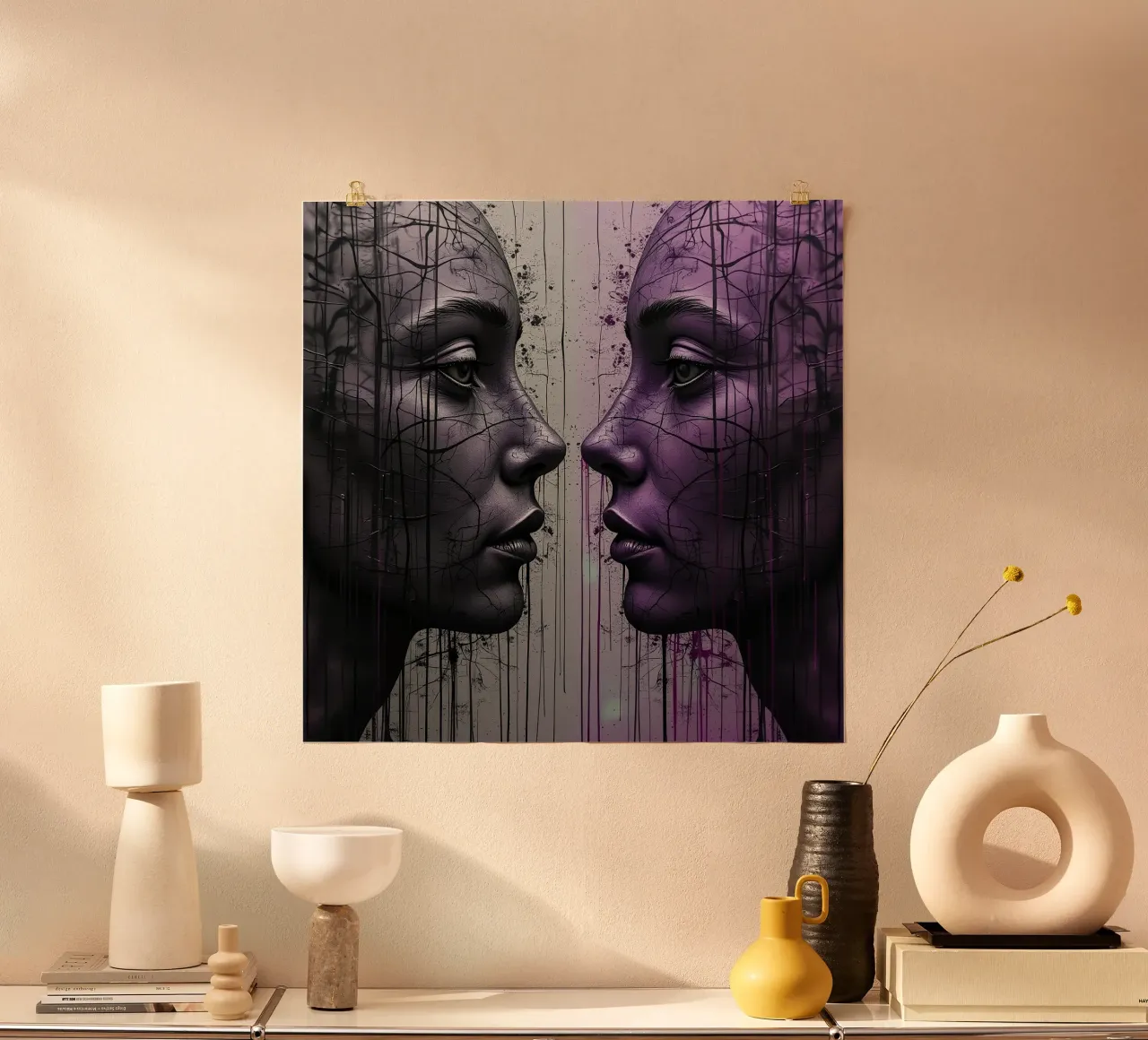 Immagine_specchio_viola_3 poster con telaio in plastica da AI-Portraits by LK