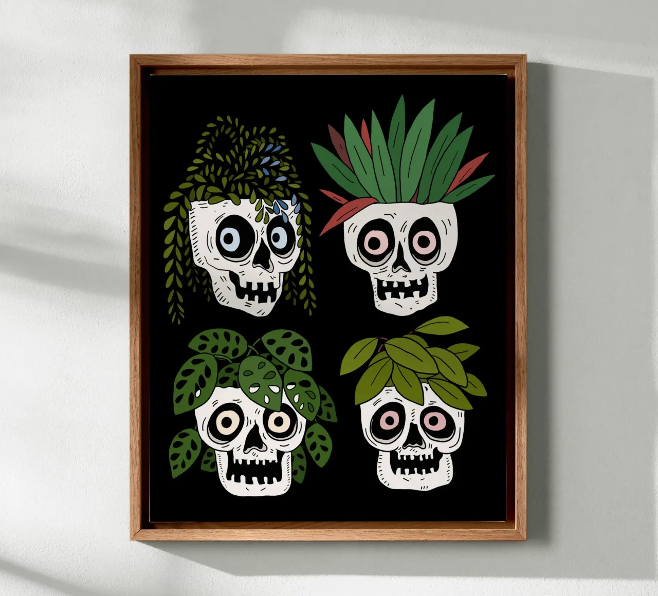 Houseplants in skulls canvas met Baklijst van TijanaArtStudio88