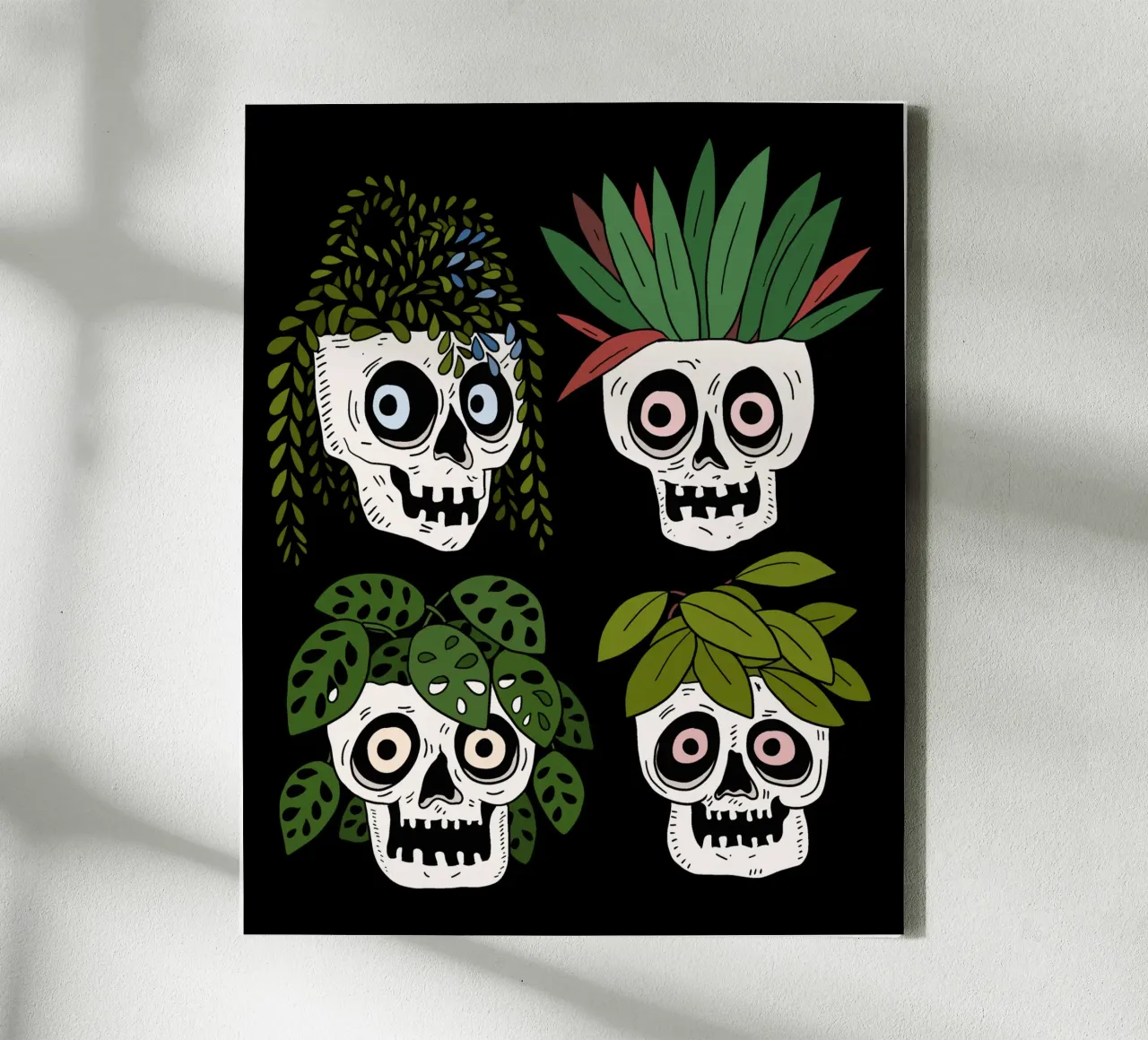 Houseplants in skulls canvas met Baklijst van TijanaArtStudio88
