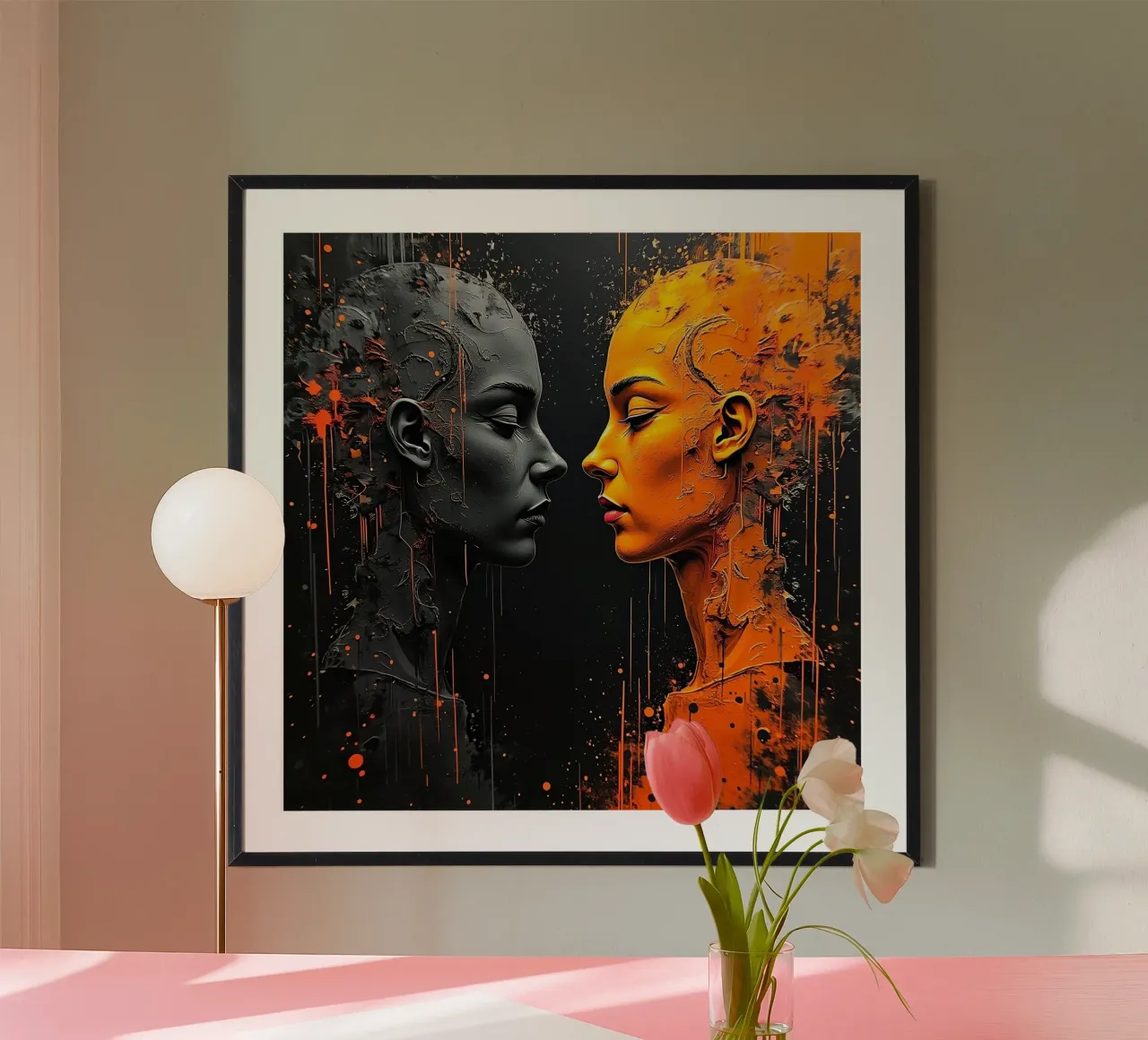 Immagine_specchio_arancio_1 poster con telaio in alluminio da AI-Portraits by LK
