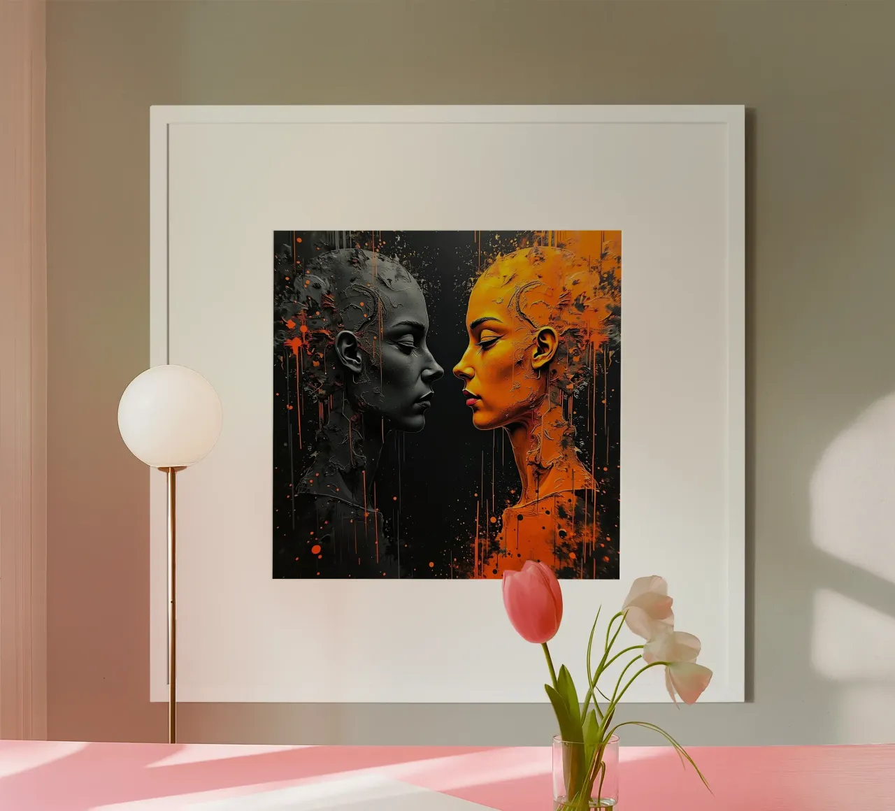 Immagine_specchio_arancio_1 poster con telaio in alluminio da AI-Portraits by LK