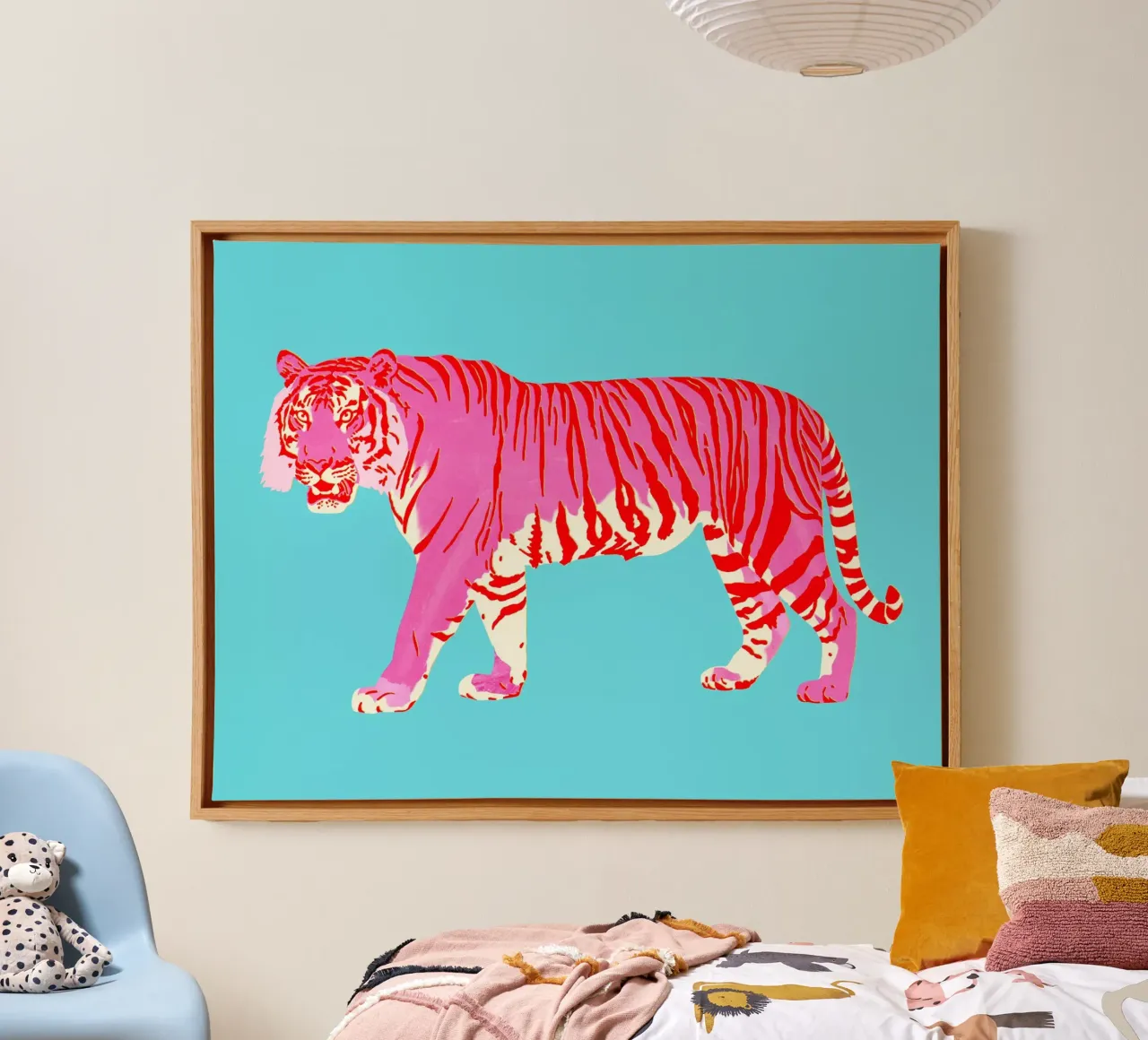 Rosso tigre rosa tela con Cornice a cassetta da Asha Designs
