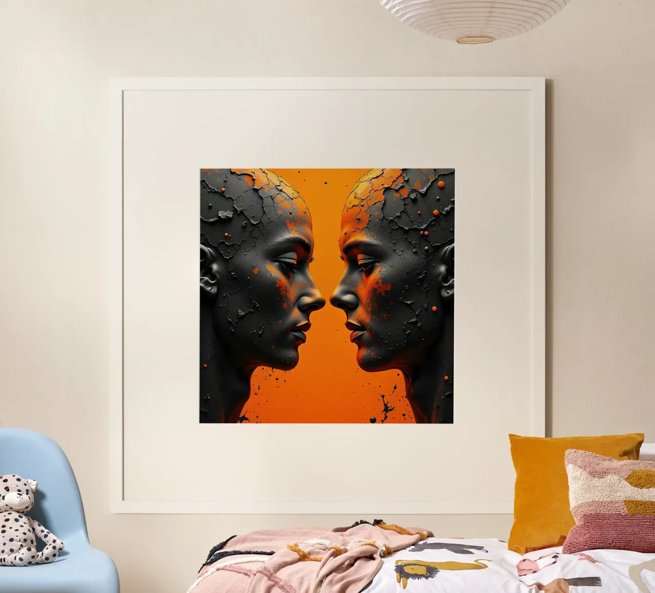 Immagine_specchio_arancione_2 poster con telaio in alluminio da AI-Portraits by LK