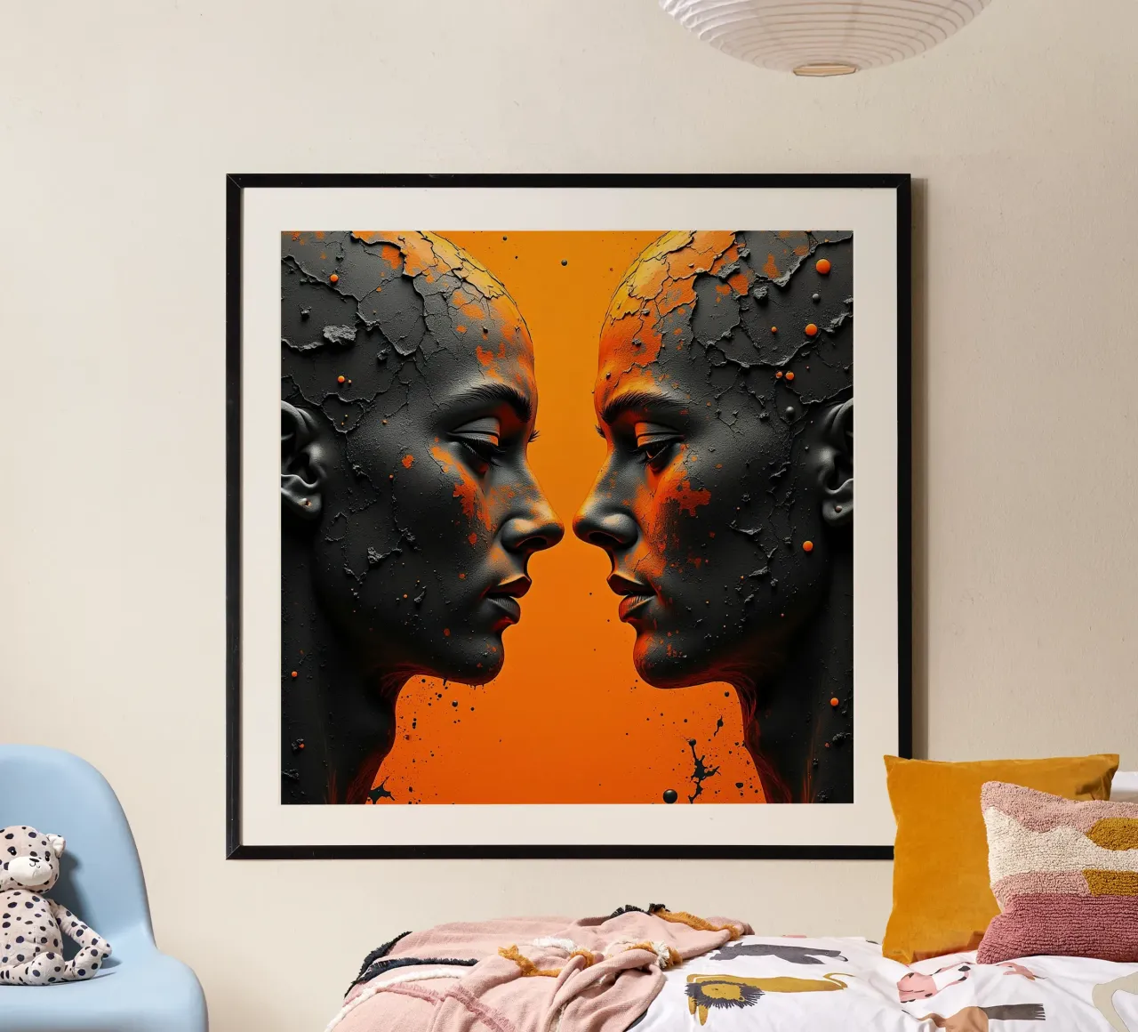 Immagine_specchio_arancione_2 poster con telaio in alluminio da AI-Portraits by LK