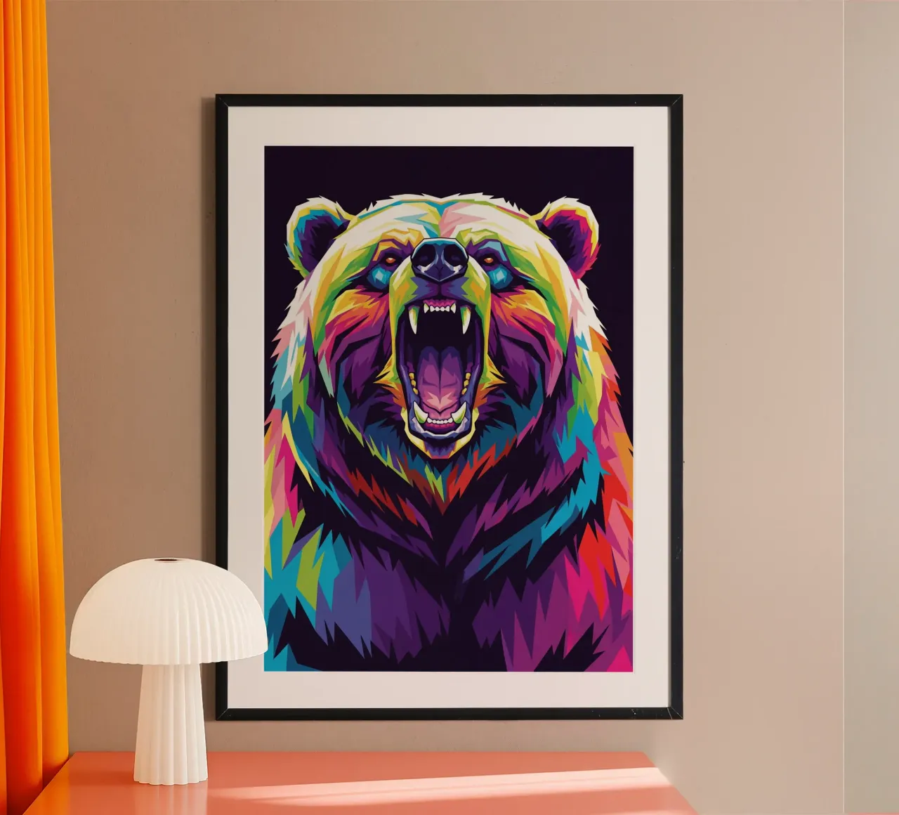 Colorato di orso #3 poster con telaio in legno da Wild Life studio