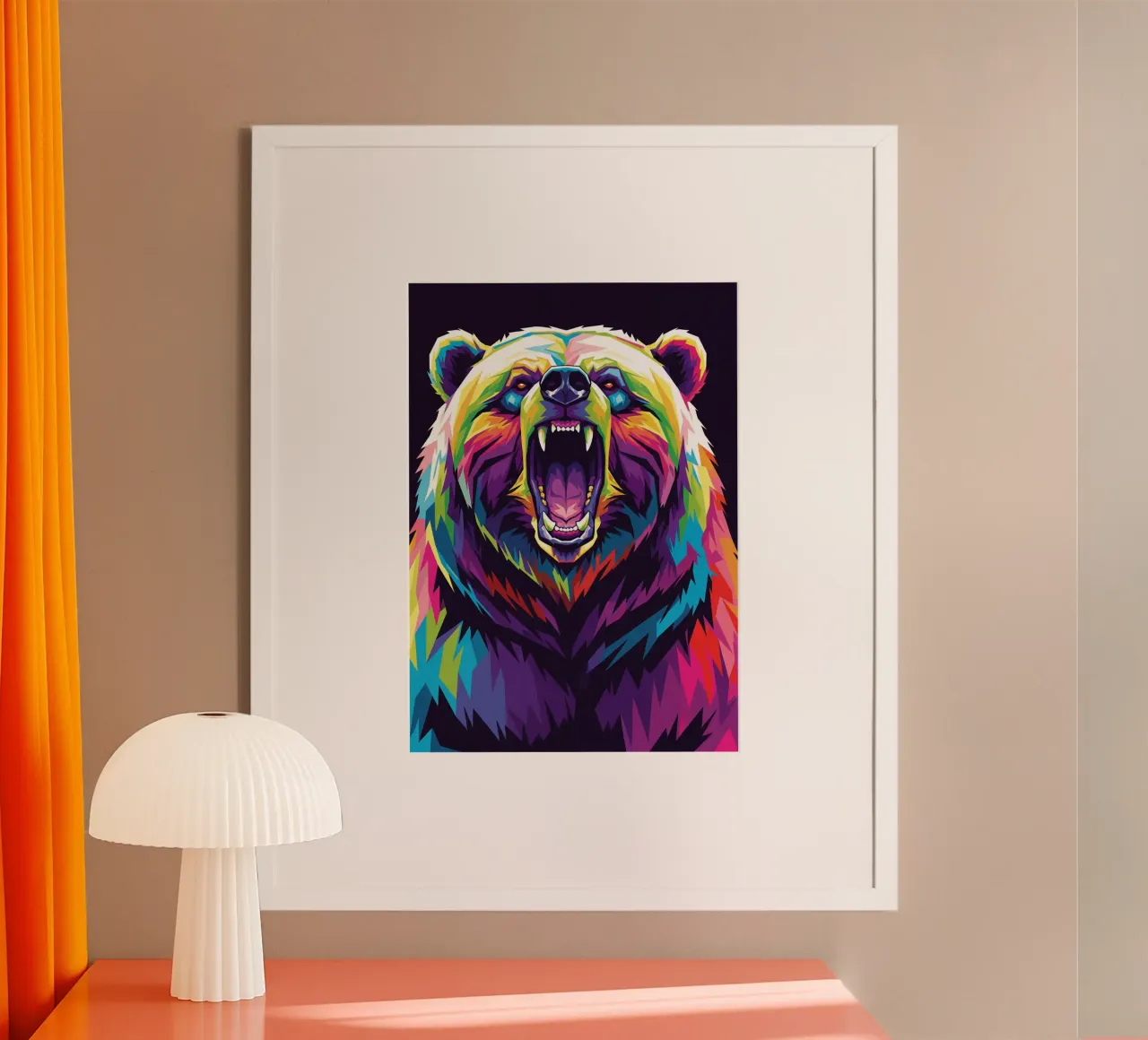 Colorato di orso #3 poster con telaio in legno da Wild Life studio