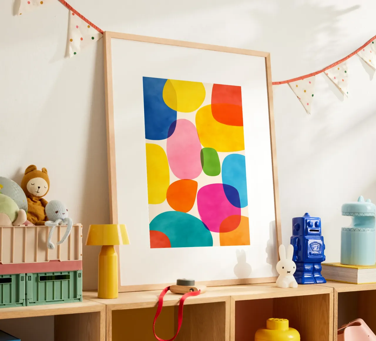Jellybean Shapes poster con telaio in legno da Kiara