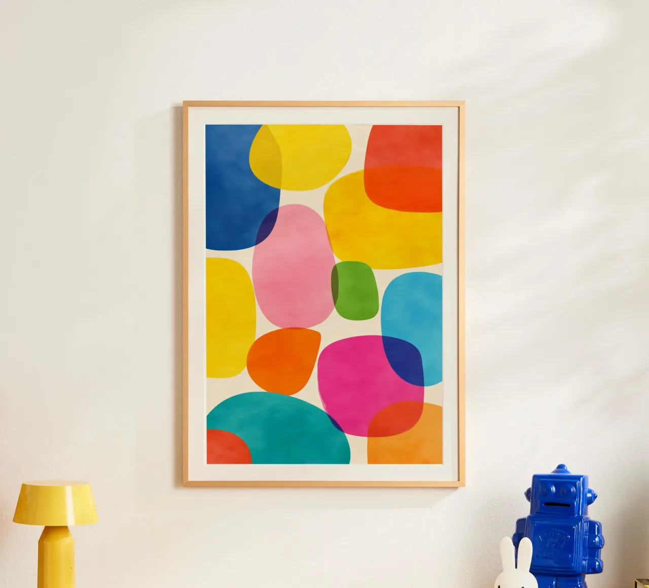 Jellybean Shapes poster con telaio in legno da Kiara