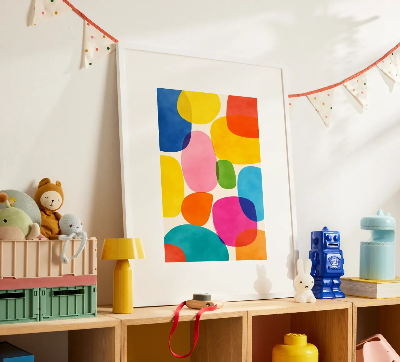 Jellybean Shapes poster con telaio in legno da Kiara