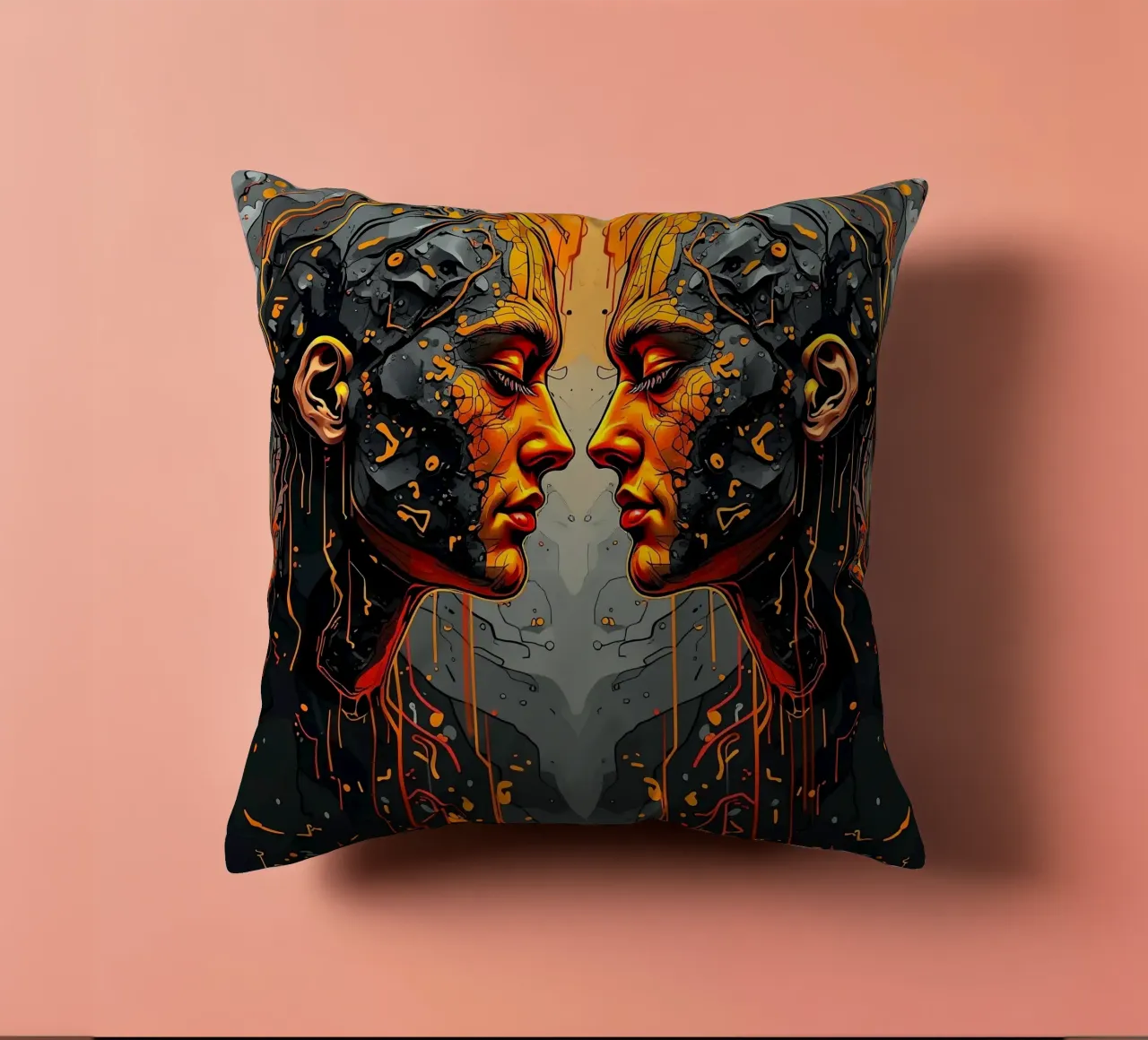 Immagine_specchio_arancione_3 cuscino da AI-Portraits by LK