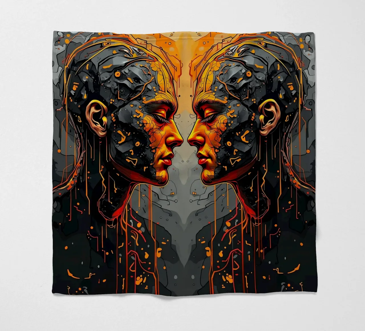 Immagine_specchio_arancione_3 coperta in pile da AI-Portraits by LK