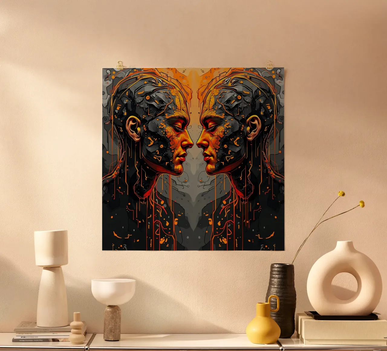Immagine_specchio_arancione_3 poster con telaio in alluminio da AI-Portraits by LK