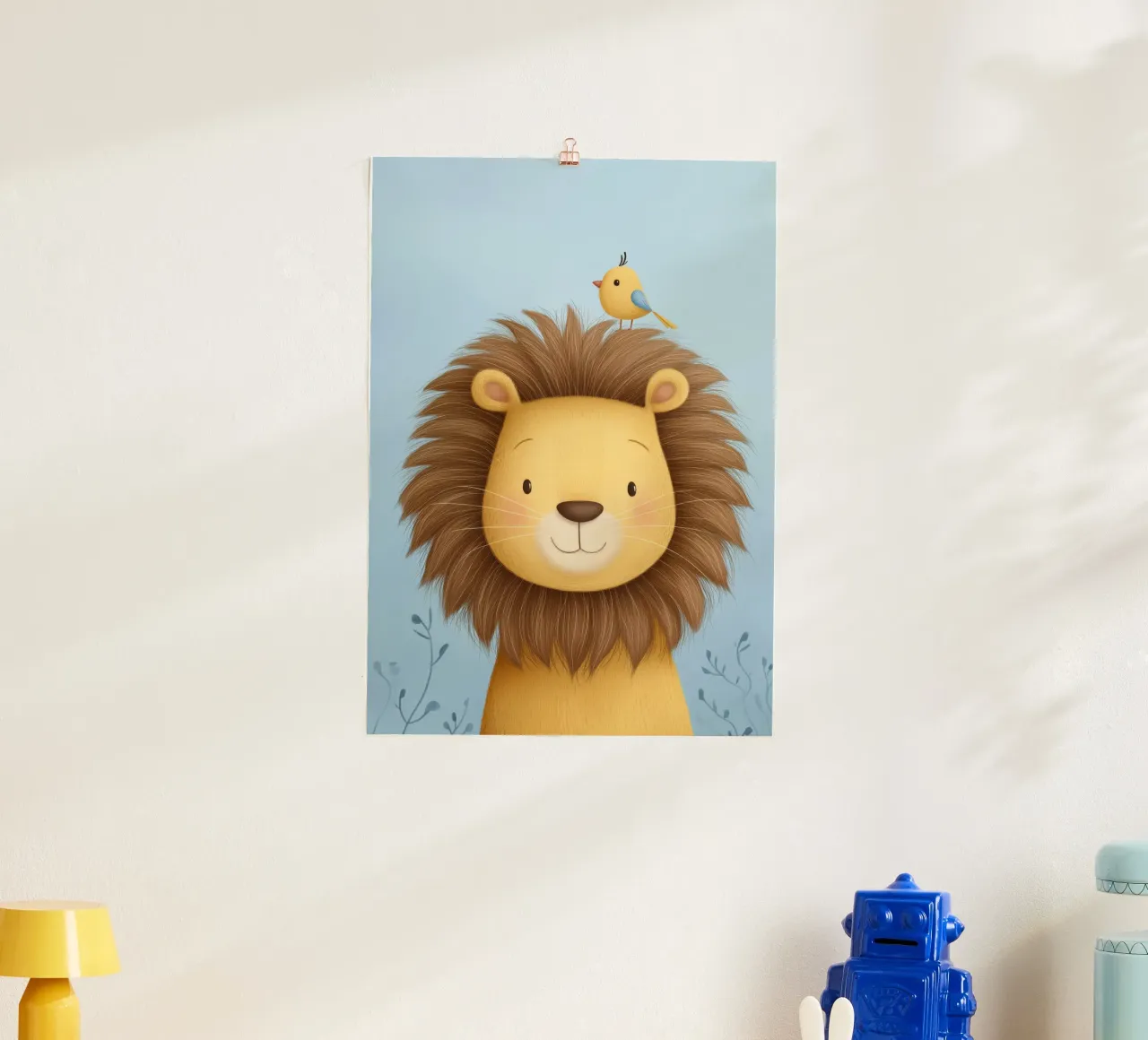 Lion & the Little Bird poster con telaio in alluminio da Kiara