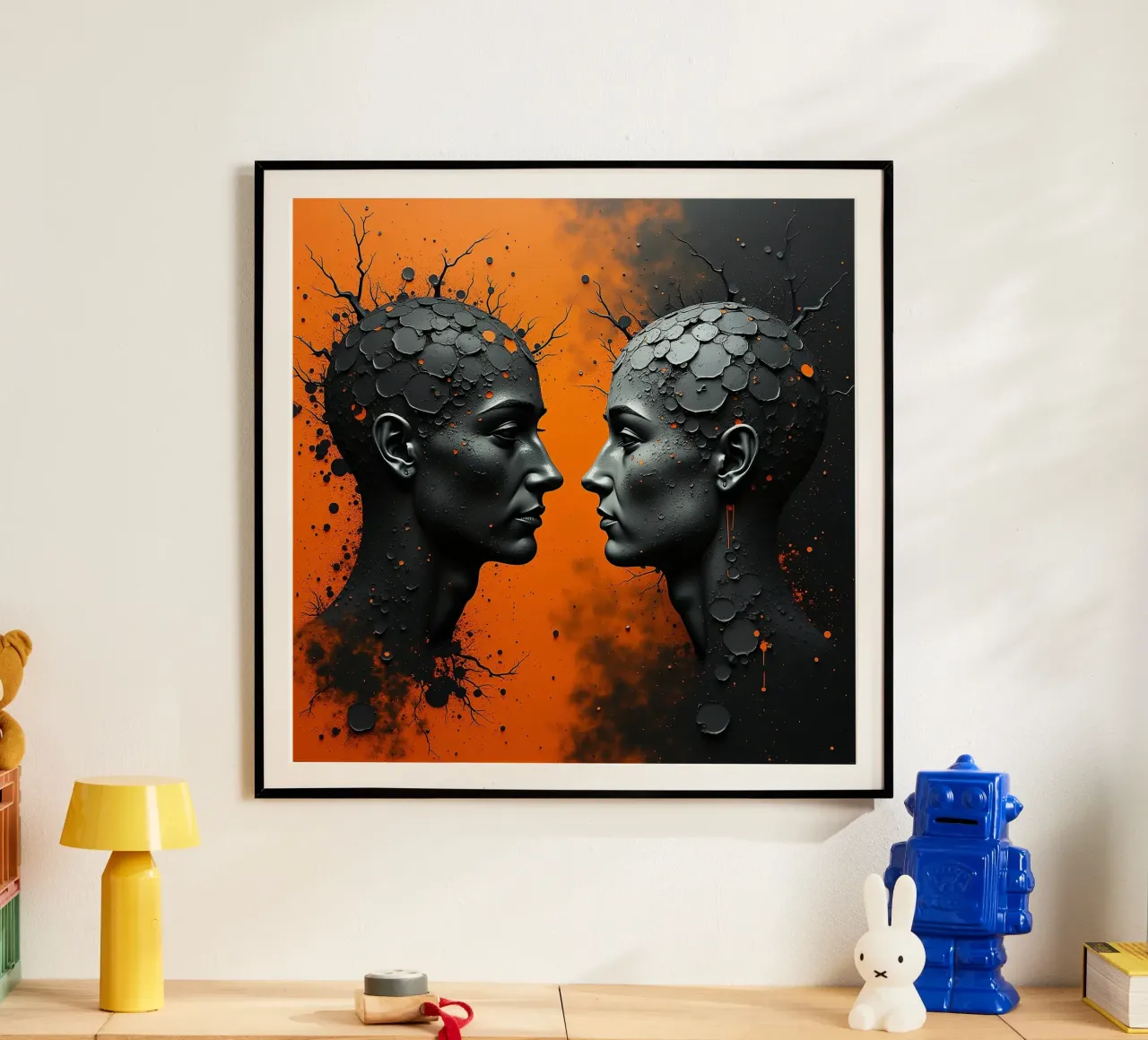 Immagine_specchio_arancione_4 poster con telaio in legno da AI-Portraits by LK