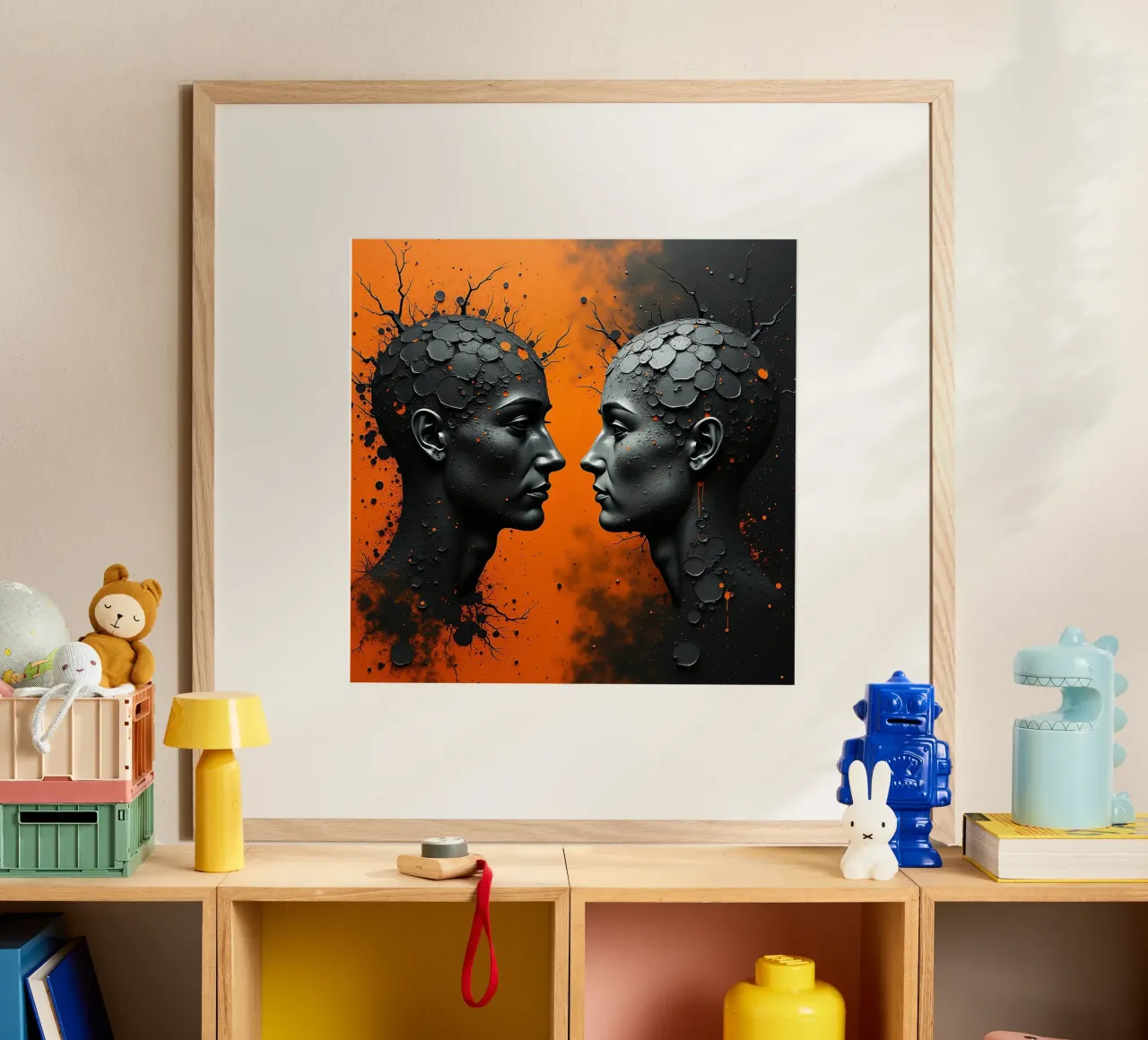 Immagine_specchio_arancione_4 poster con telaio in legno da AI-Portraits by LK
