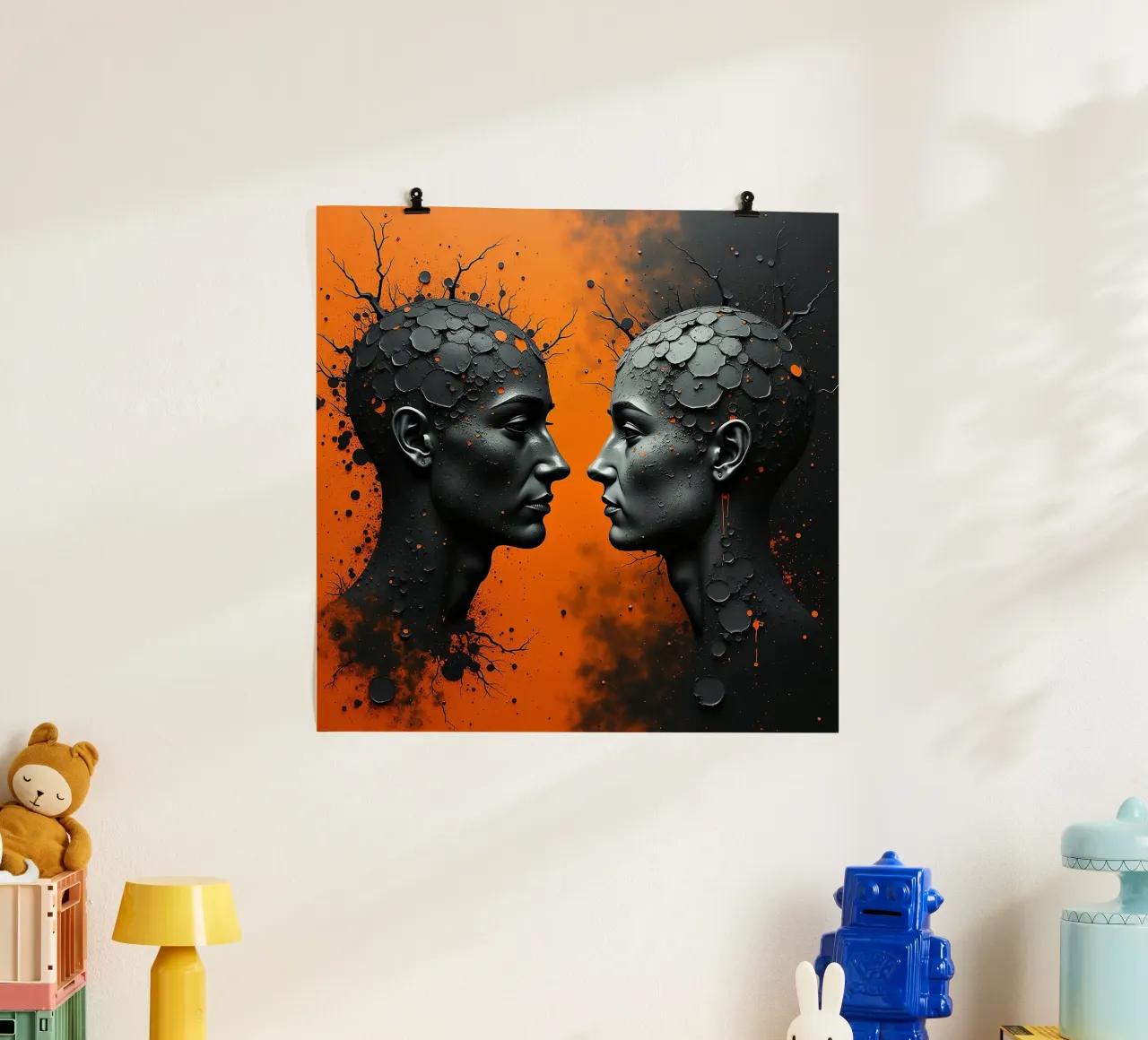 Immagine_specchio_arancione_4 poster con telaio in legno da AI-Portraits by LK