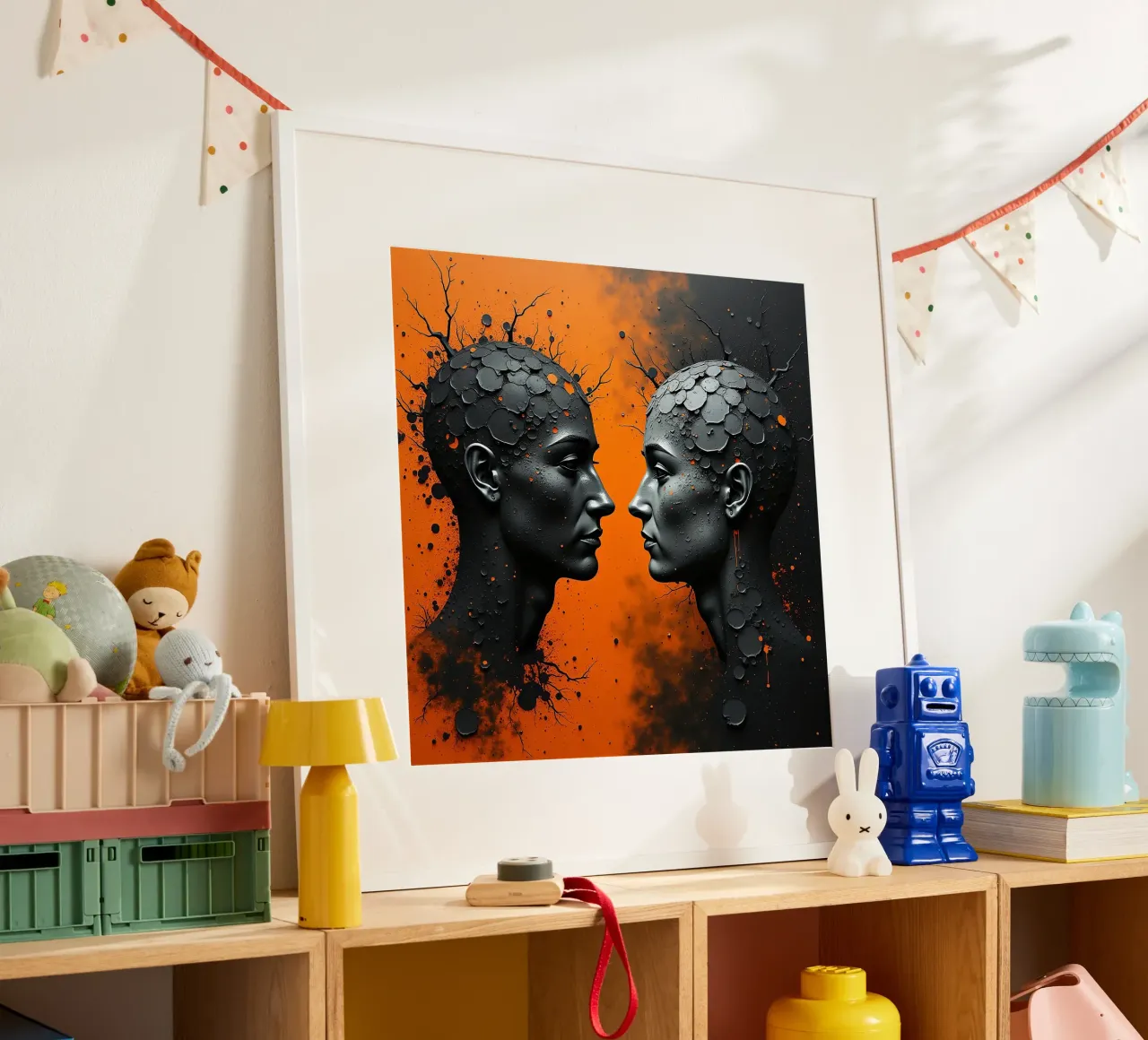 Immagine_specchio_arancione_4 poster con telaio in legno da AI-Portraits by LK