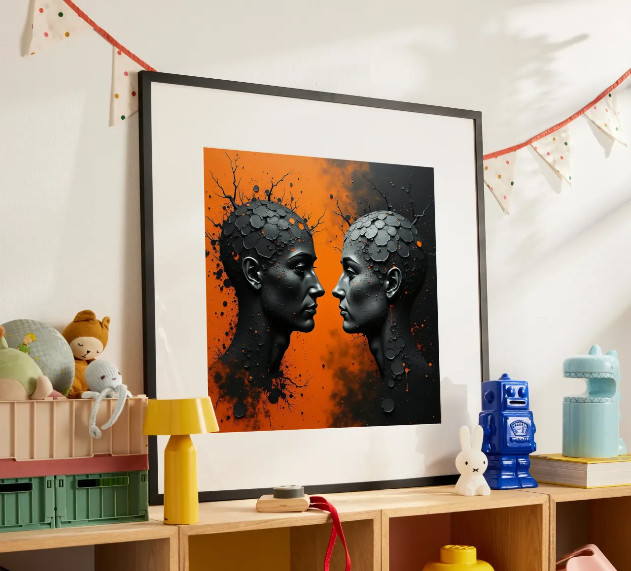 Immagine_specchio_arancione_4 poster con telaio in legno da AI-Portraits by LK