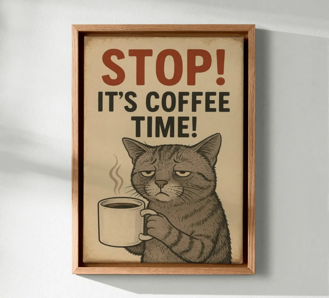 Stop It's Coffee Time Cat tela con Cornice a cassetta da Nando Art