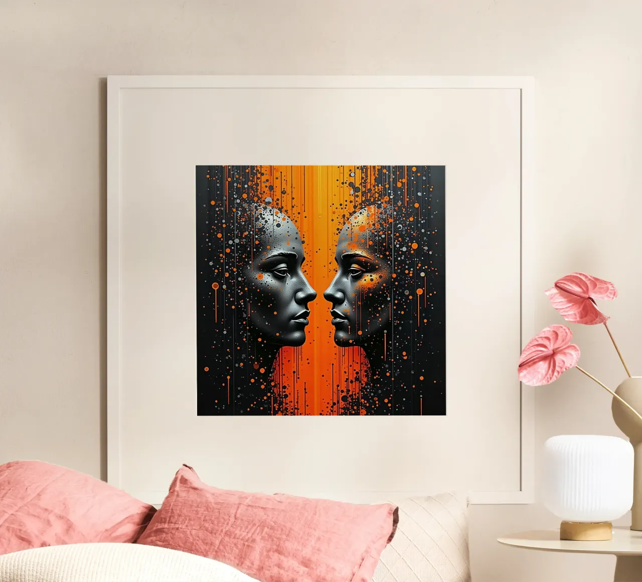 Immagine_specchio_arancio_5 poster con telaio in legno da AI-Portraits by LK