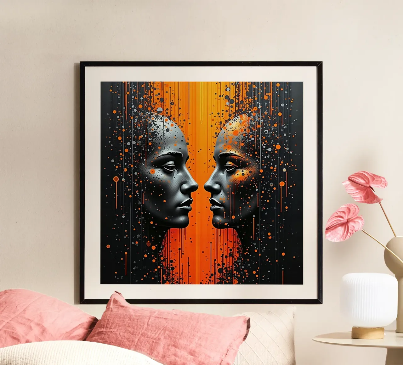 Immagine_specchio_arancio_5 poster con telaio in legno da AI-Portraits by LK