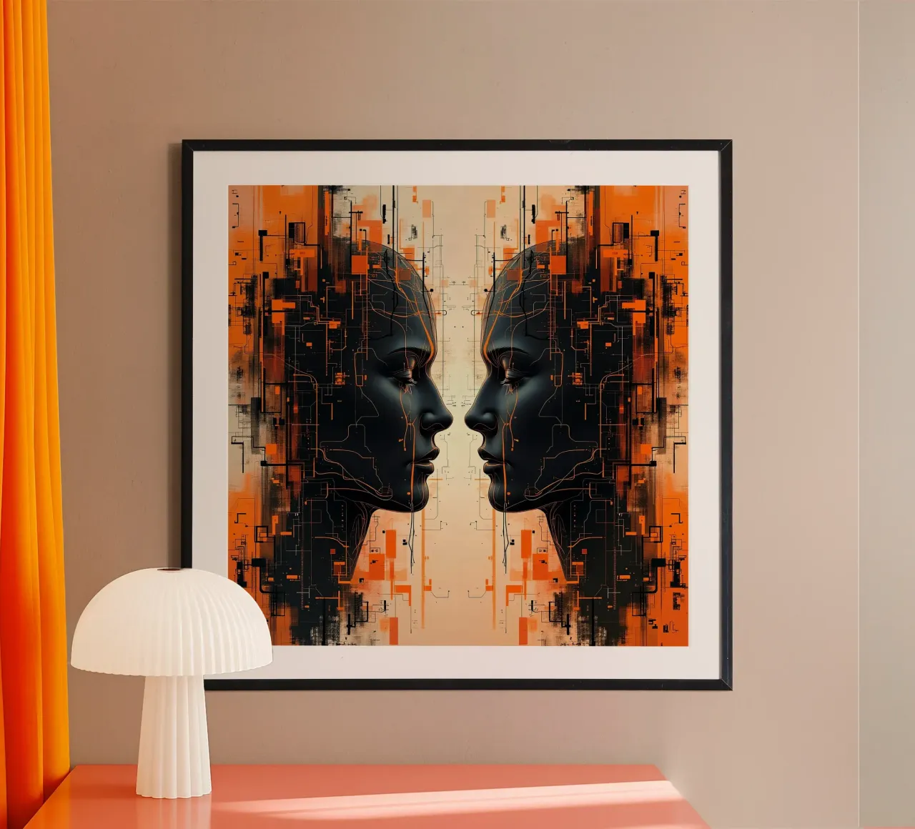 Immagine_specchio_arancione_7 poster con telaio in legno da AI-Portraits by LK
