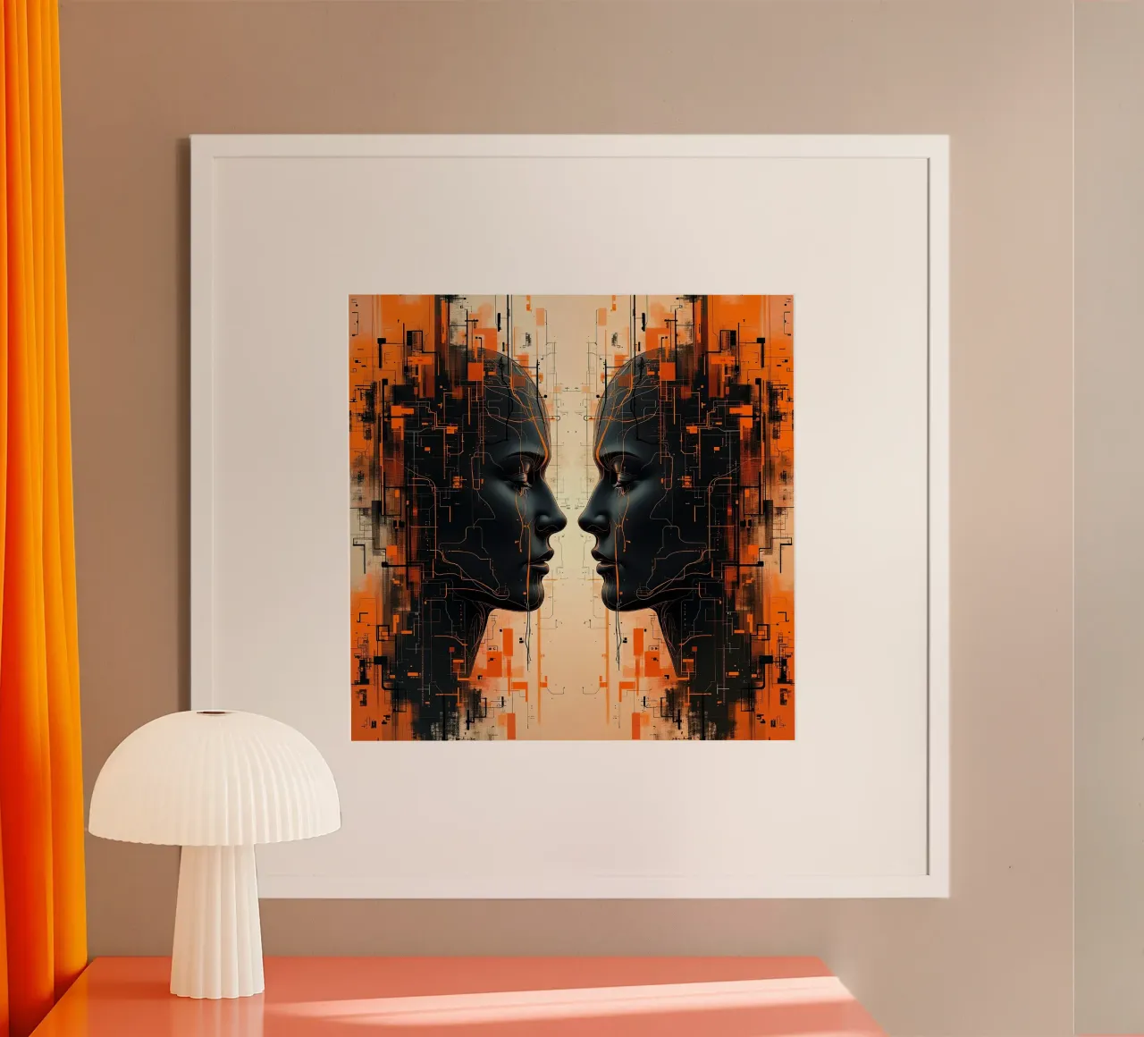 Immagine_specchio_arancione_7 poster con telaio in legno da AI-Portraits by LK