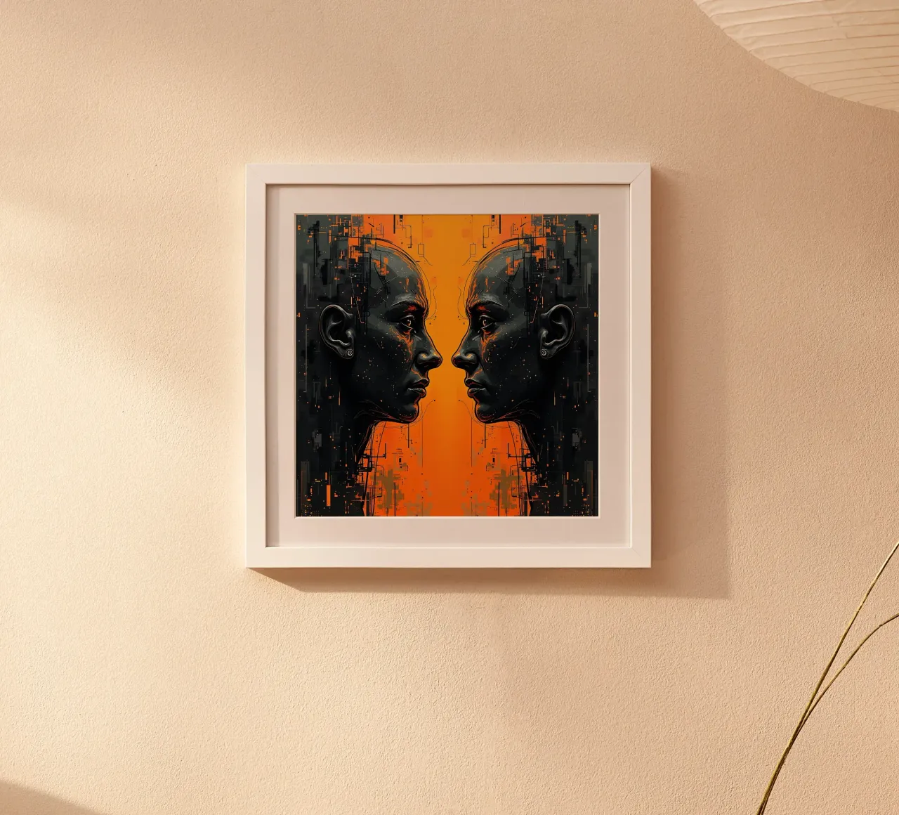Immagine_specchio_arancione_8 poster con telaio in alluminio da AI-Portraits by LK